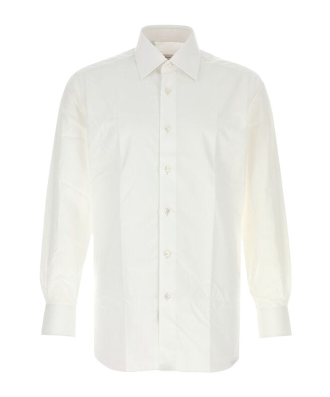Brioni Camicia In Popeline Bianco Uomo In White