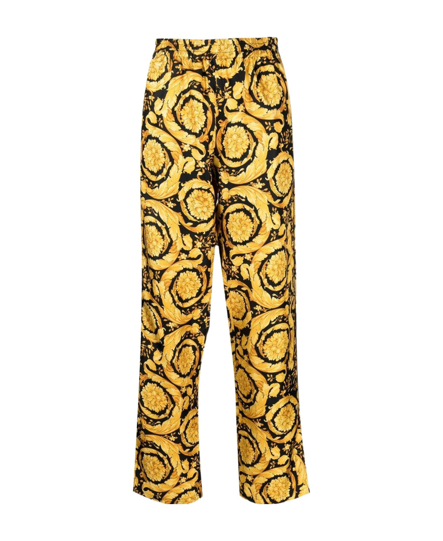 Versace Barocco-print Pajama Bottoms In Yellow