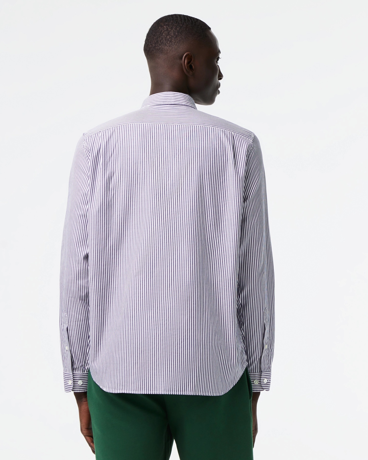 Lacoste Logo-patch Striped Cotton Shirt In Gray