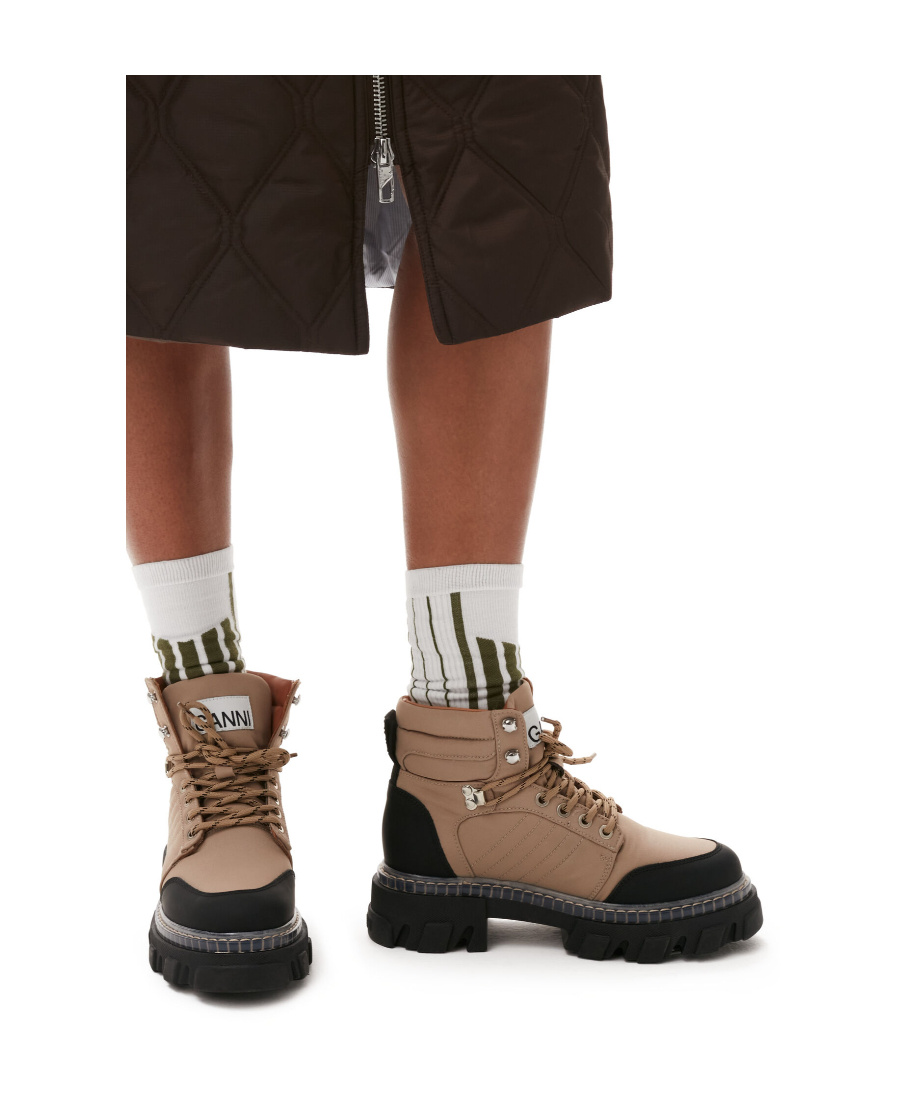 Ganni Lace-up Hiking Boots In Nude