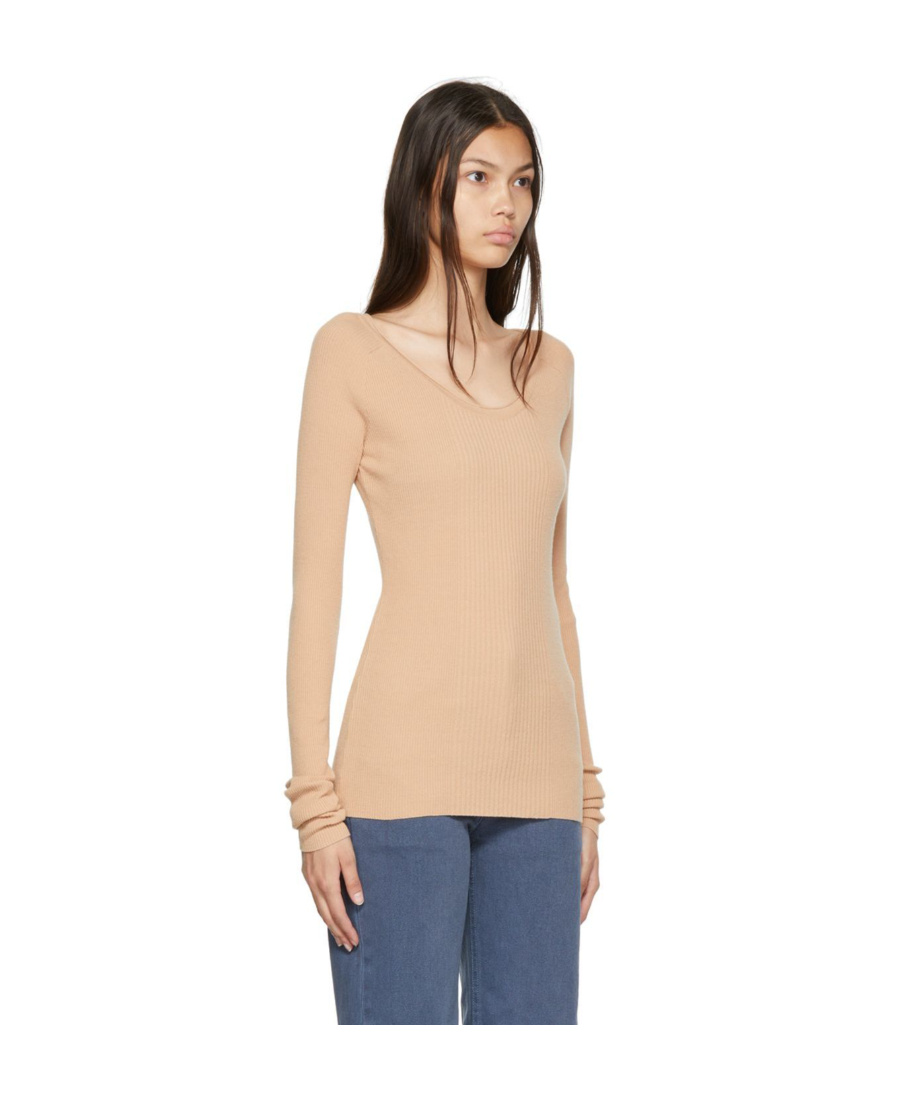 Low Classic Rayon Knitted Sweater In Nude