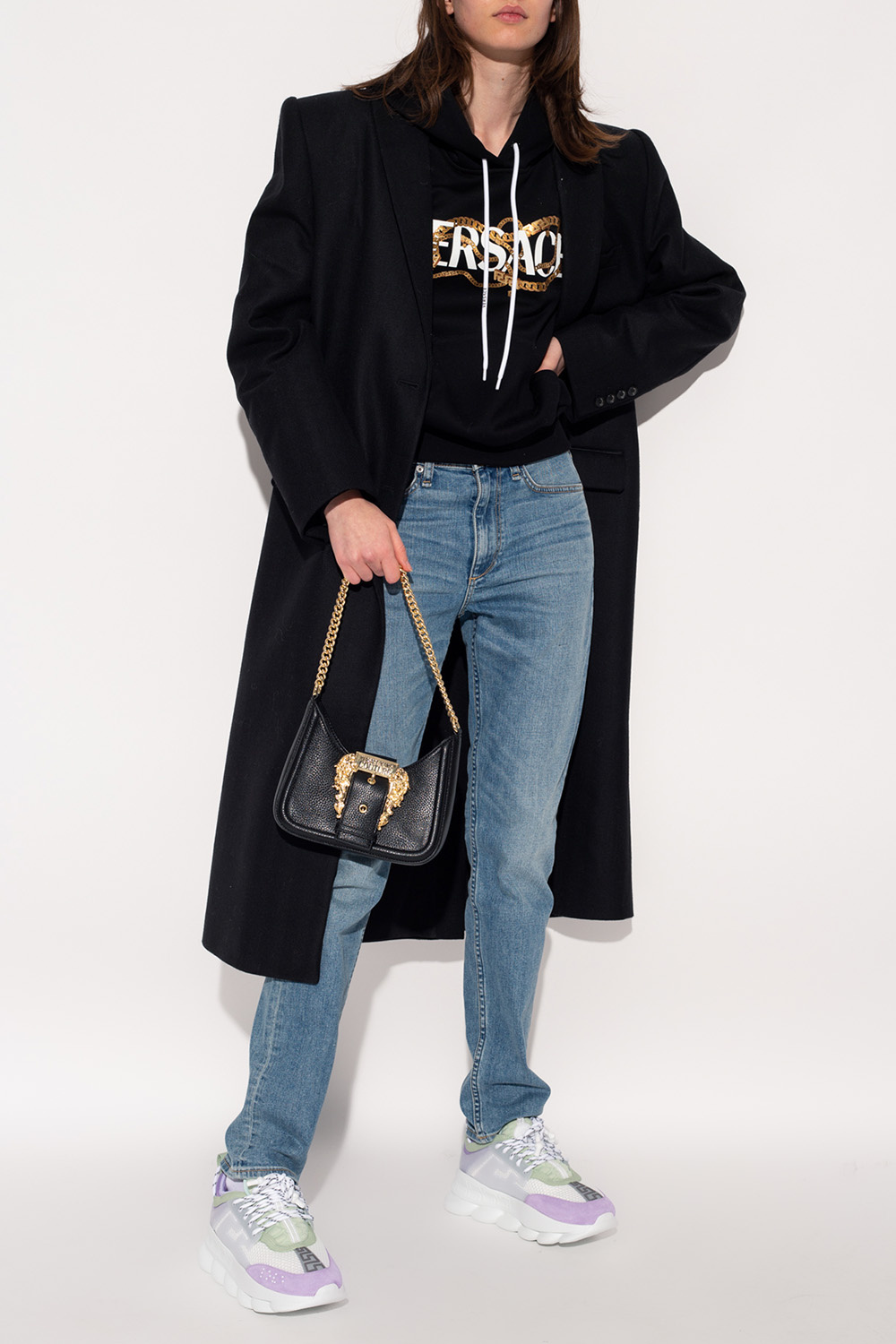 Versace Logo-print Hoodie In Black