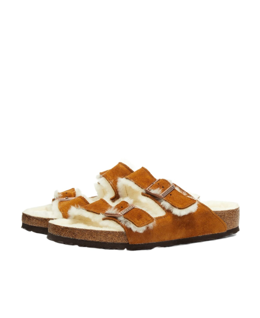 Birkenstock Arizona Shearling-lined Suede Sandals In Brown