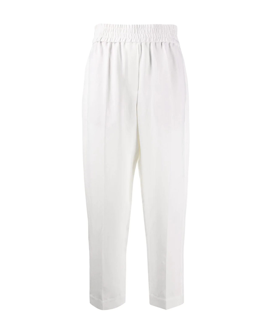 Brunello Cucinelli Cropped Stripe Detail Trousers In White