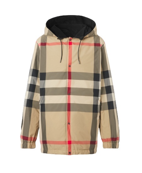 Burberry Reversible Check Recycled Polyester Hooded Jacket In Black