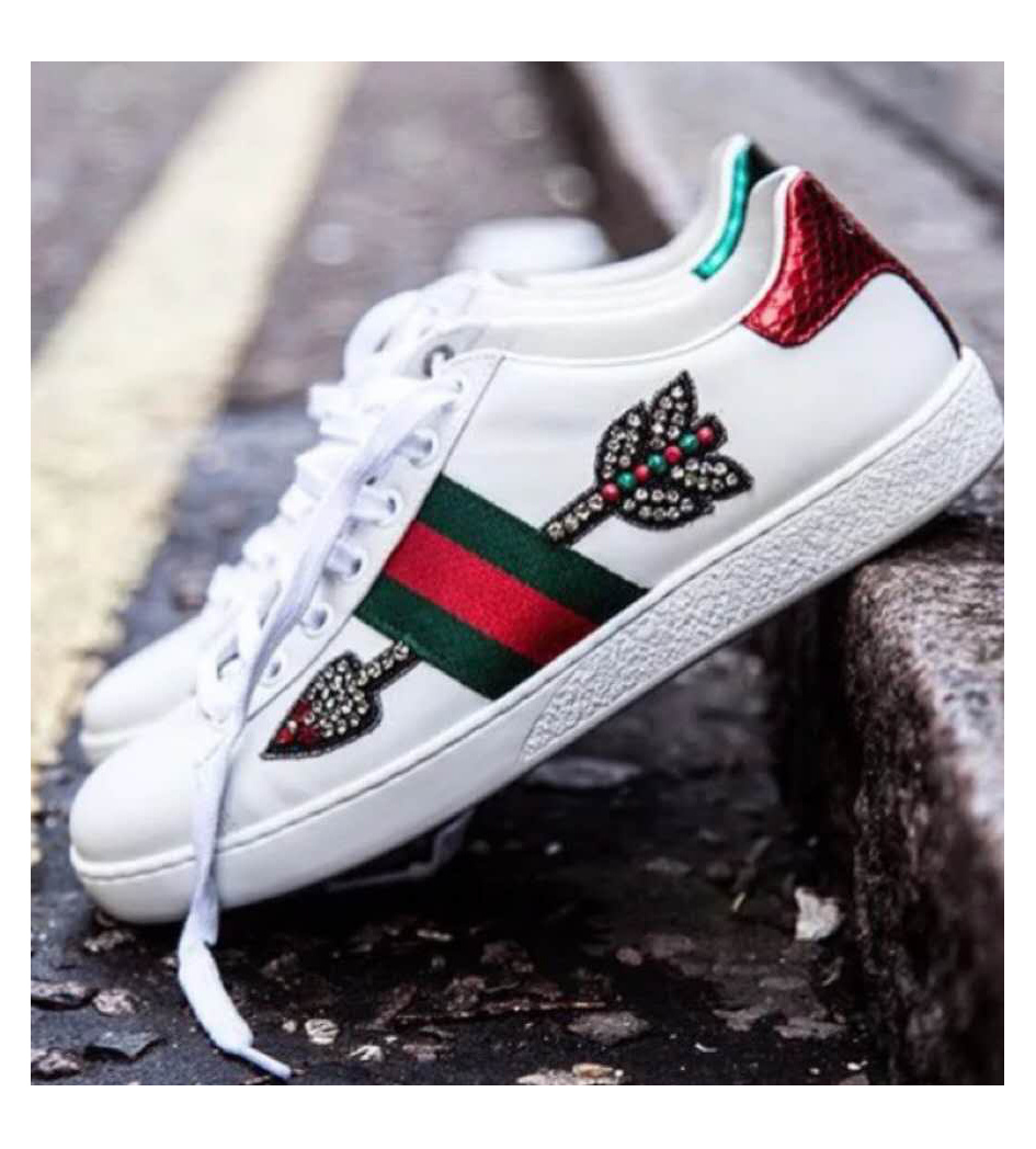 Gucci Ace Diamond-encrusted Leisure Sports Shoes In White