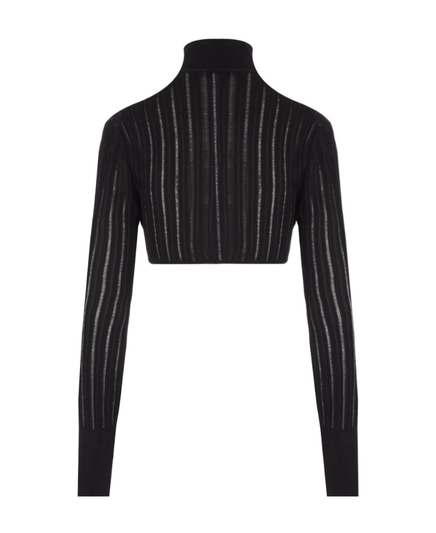 Alaïa Long Sleeved Knitted Cropped Cardigan In Black