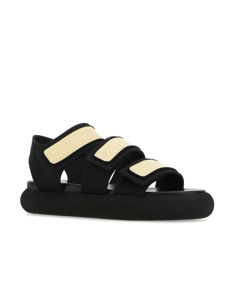 Neous Two-tone Fabric And Leather Octans Sandals In Black
