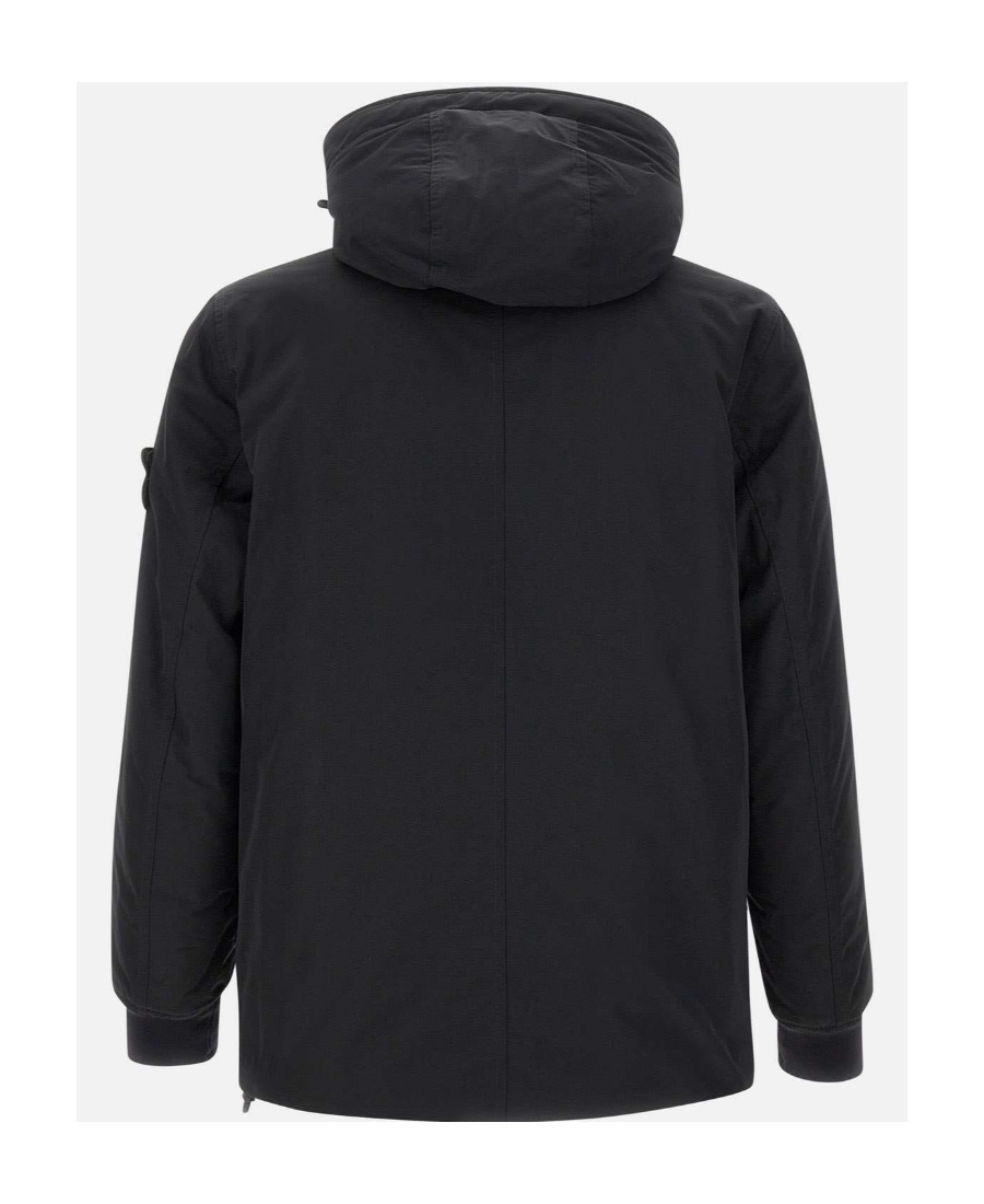 Stone Island Compass-patch Padded Hooded Jacket In Black