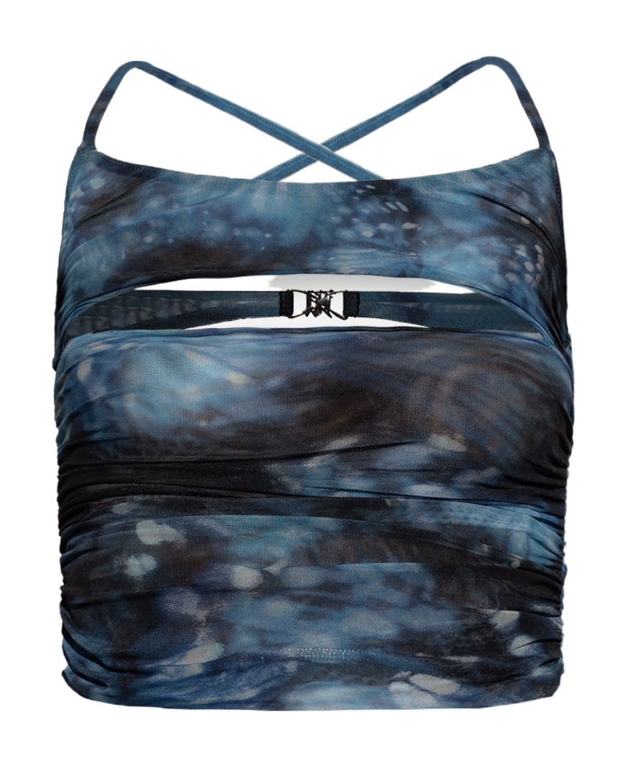 Misbhv Butterfly-print Cut-out Top In Black