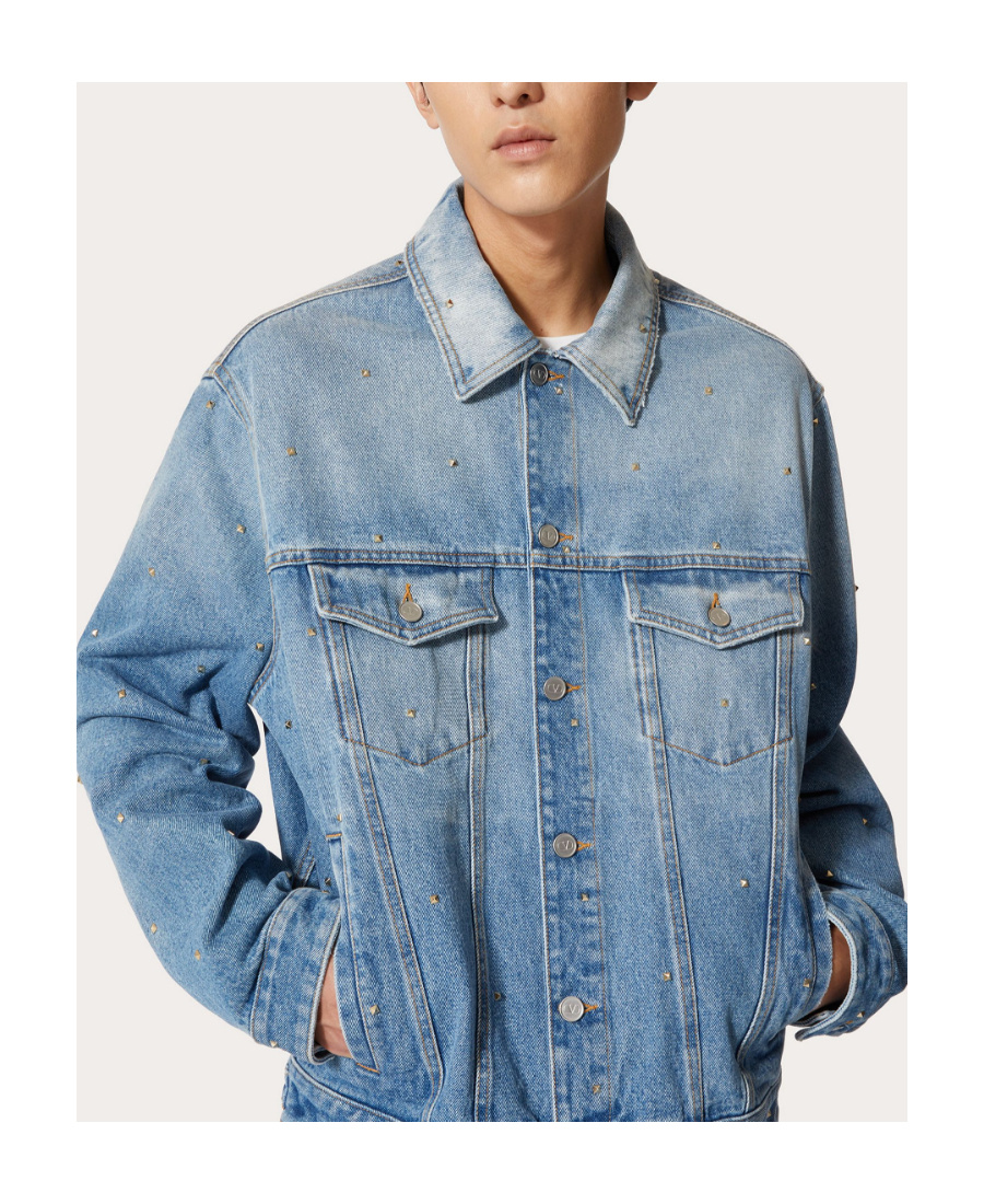 Valentino Buttoned Long-sleeved Denim Jacket In Blue