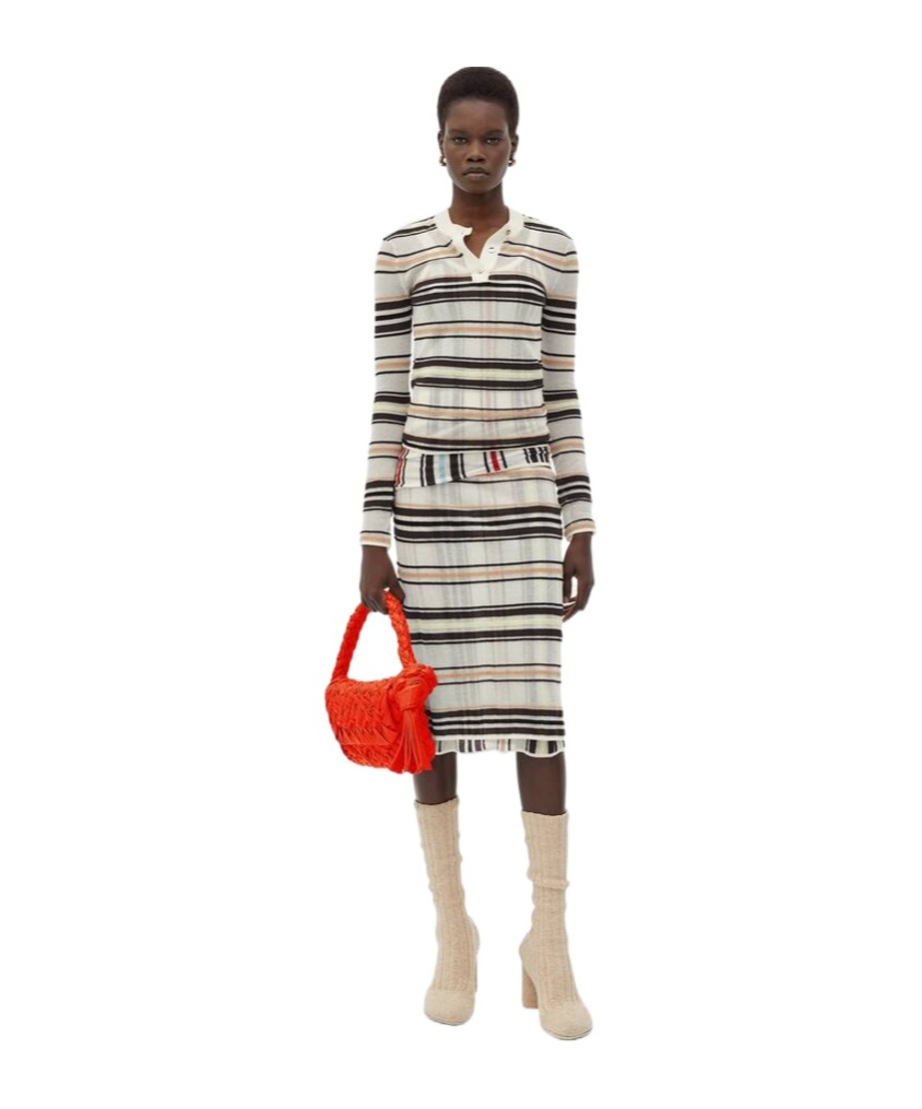Bottega Veneta Striped Layered Skirt In Nude