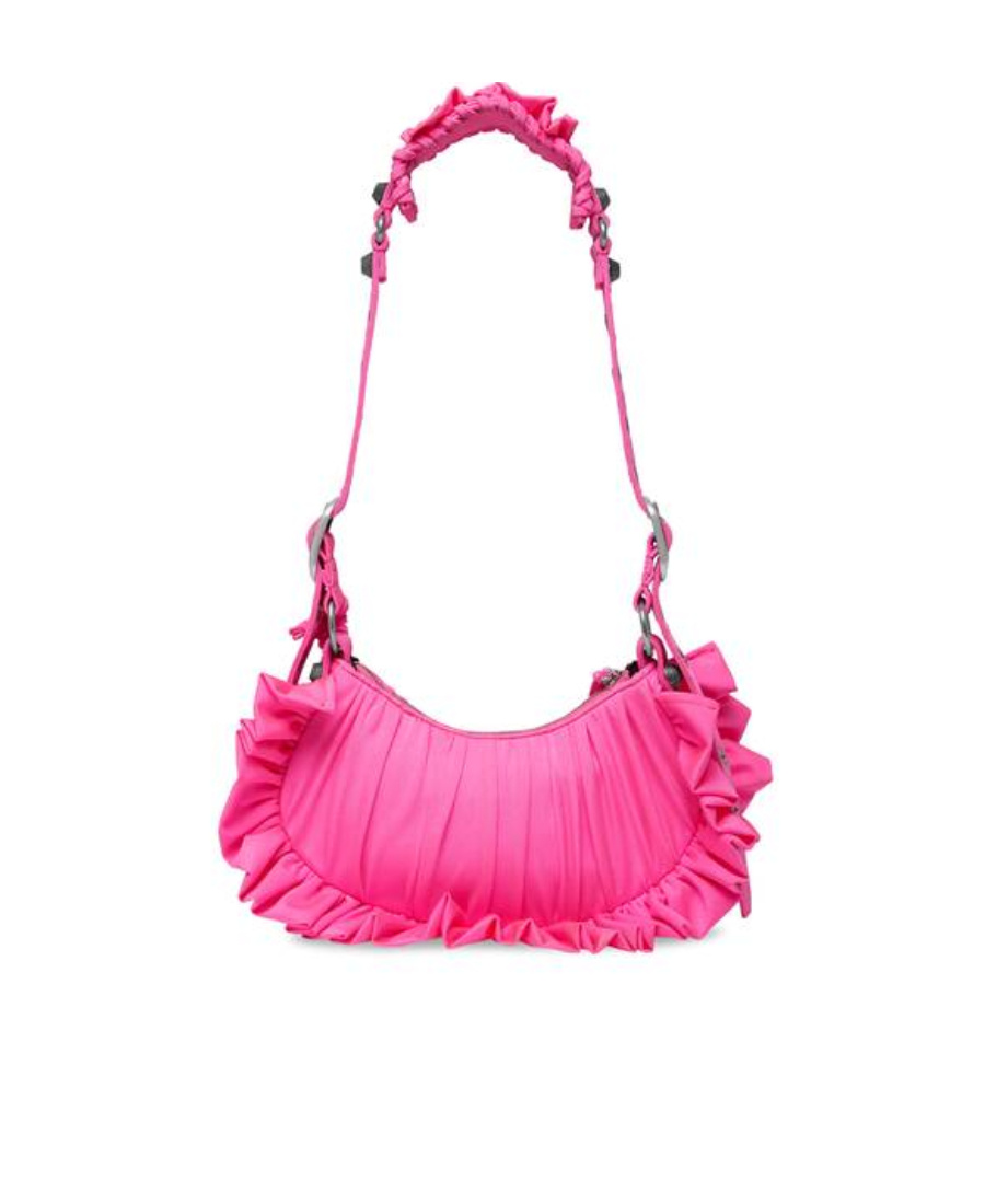 Balenciaga Green Leather Shoulder Handbag With Magnetic Closure And Metal Details In Pink