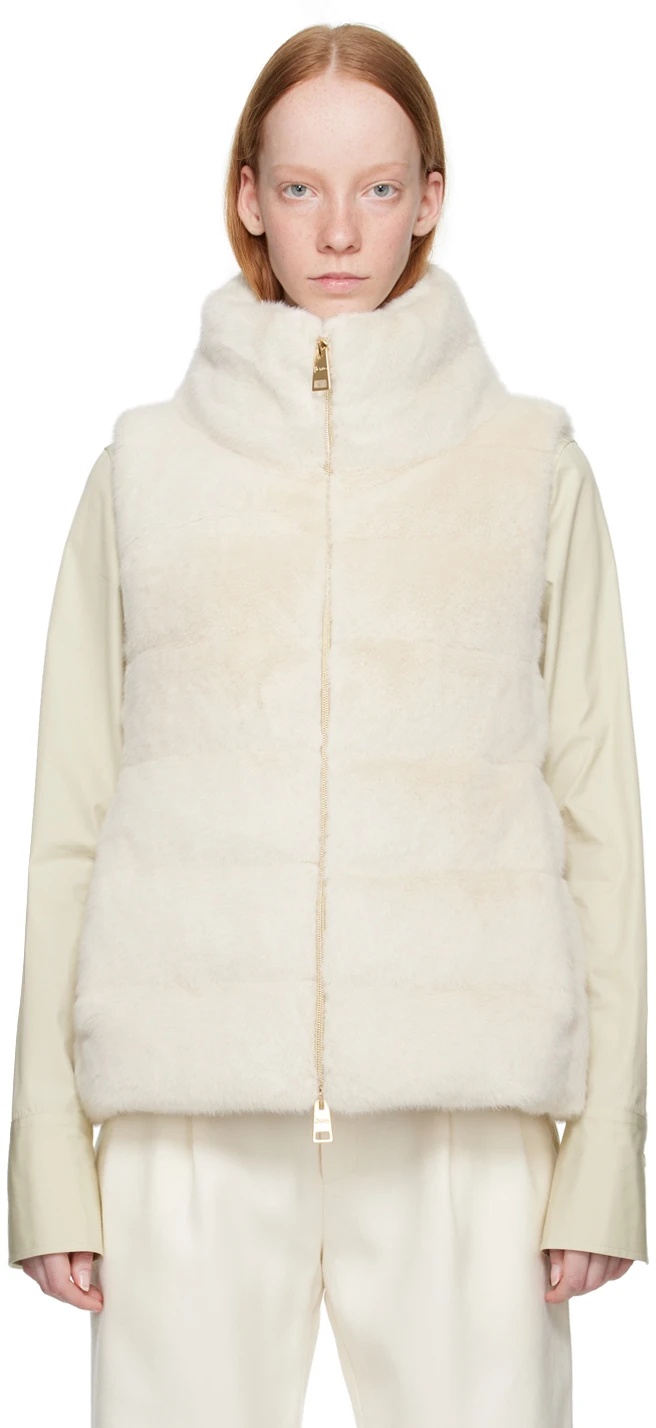 Herno Faux-fur Zipped Quilted Gilet In White