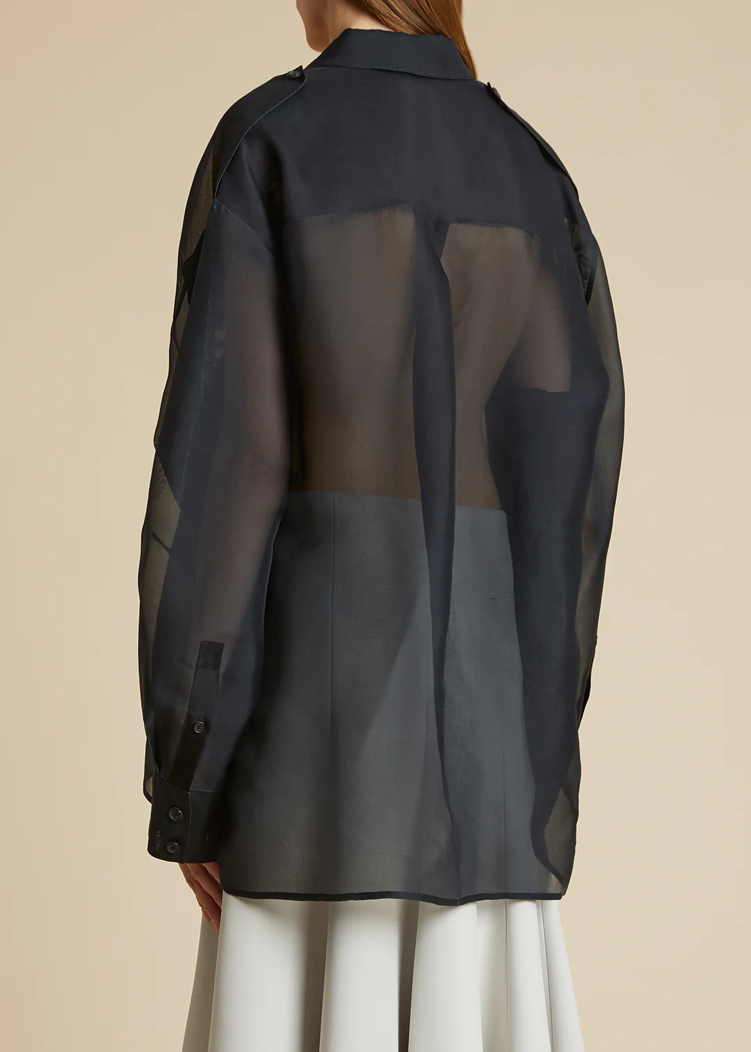 Khaite Missa Sheer Silk Collared Top In Black