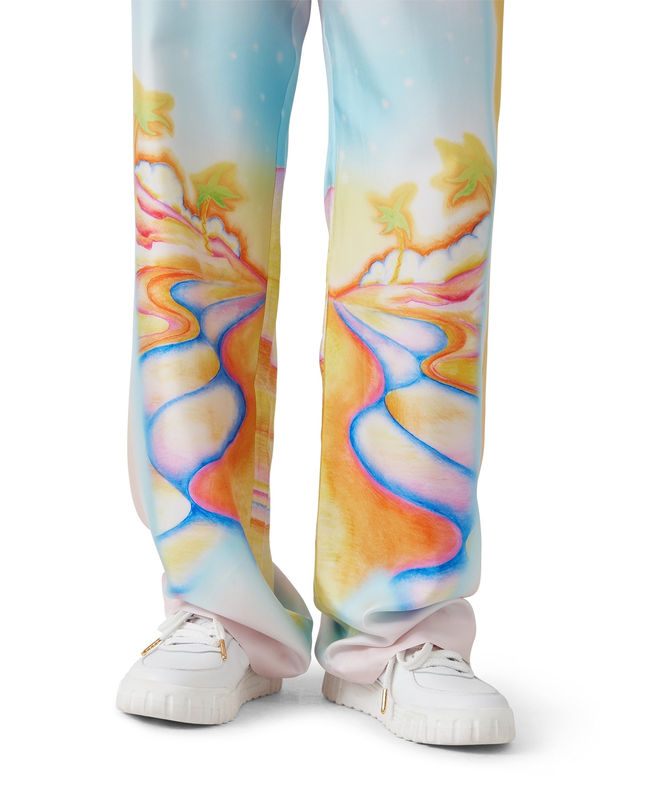 Casablanca Printed Silk Wide-leg Drawstring Trousers In Nude