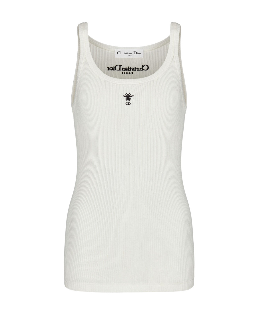 Dior Ribbed White Cotton Jersey Tank Top In White