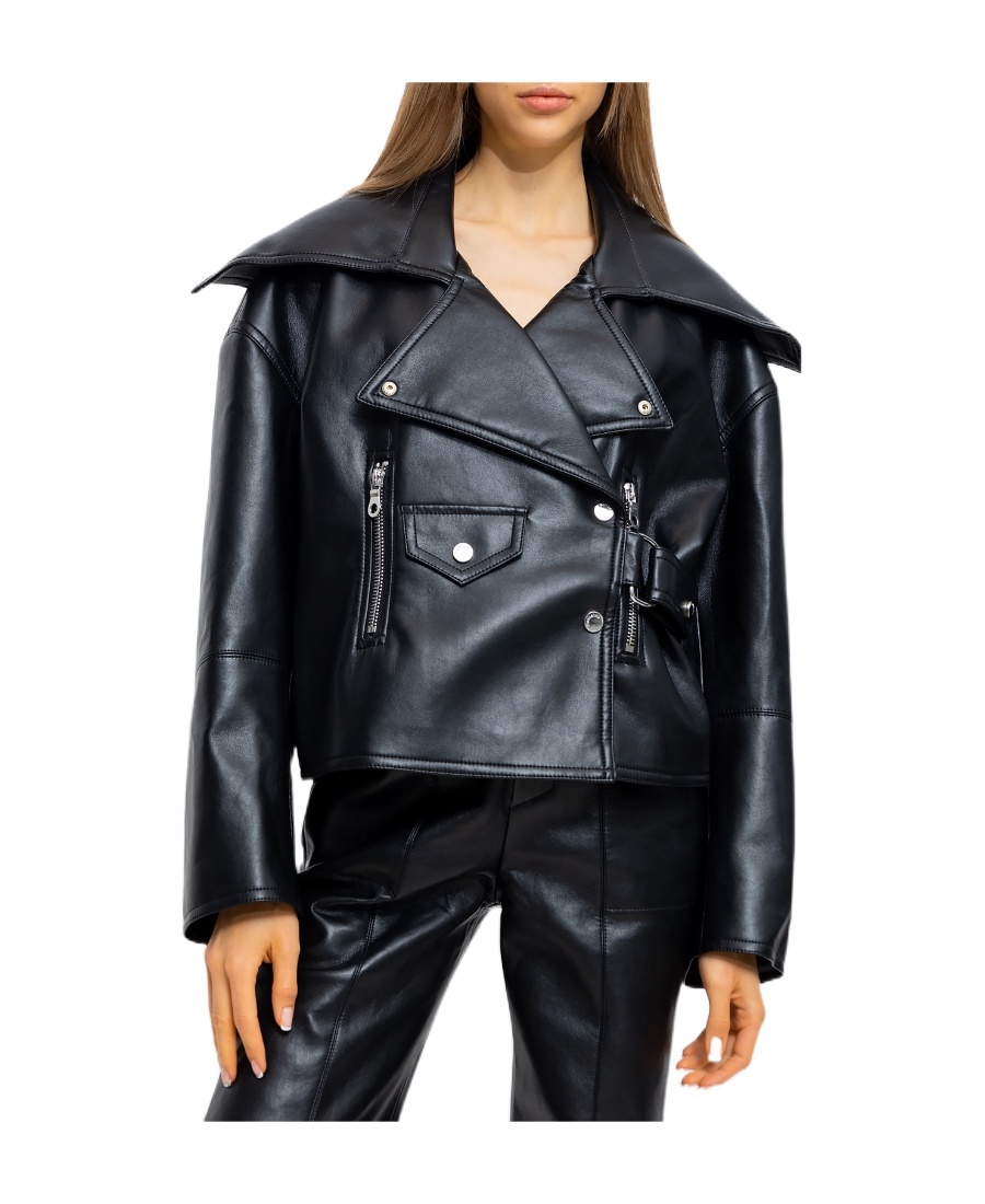 Nanushka Black Cinch Faux-leather Jacket In Black