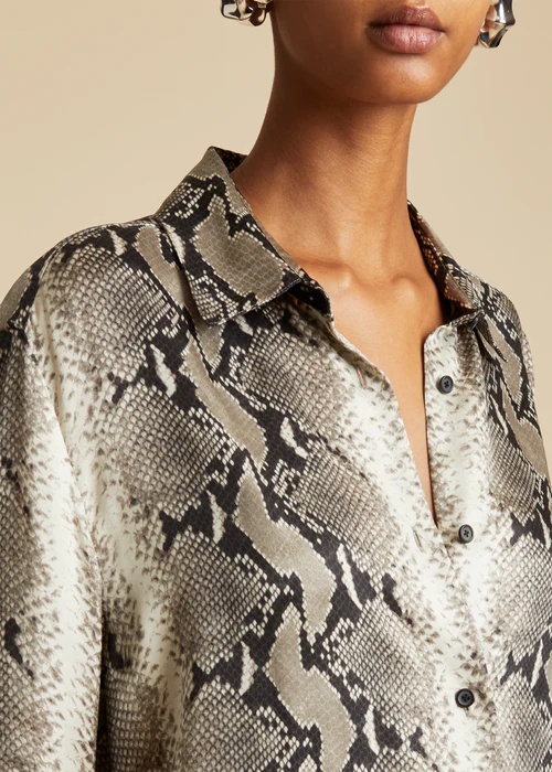 Khaite Argo Snake-print Shirt In Brown