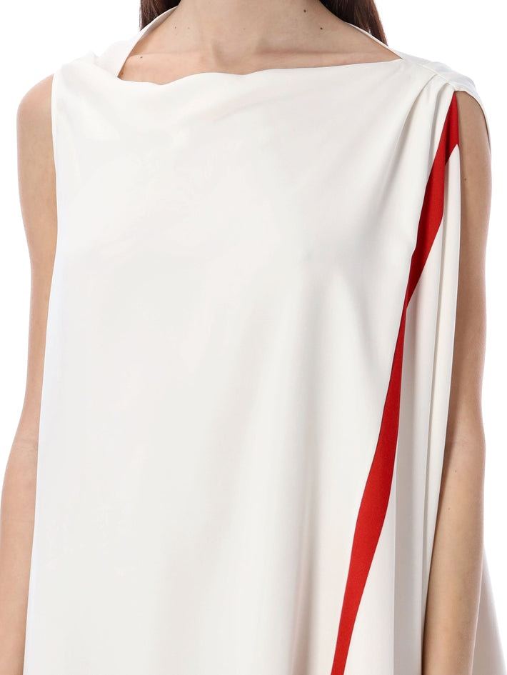 Ferragamo Asymmetrical Draped Midi Dress In White