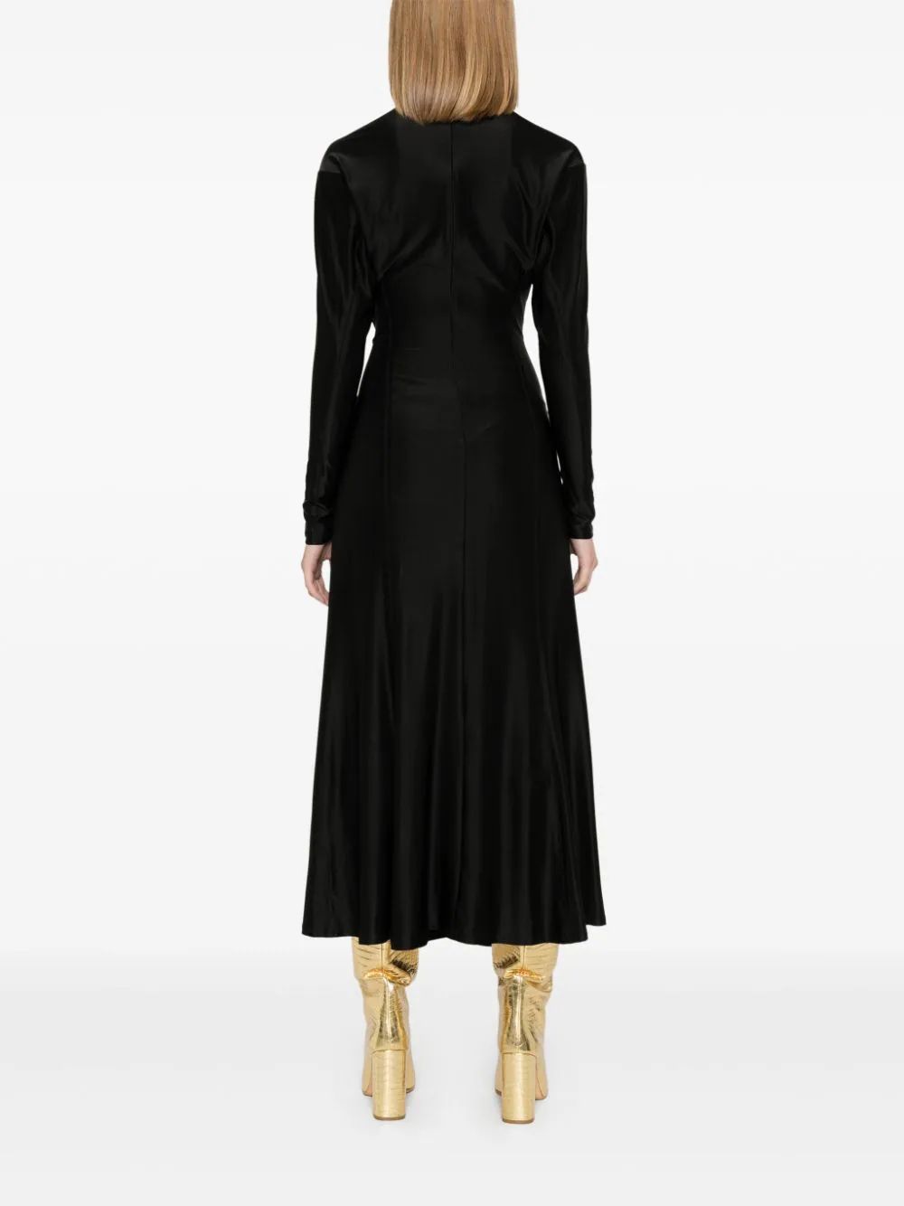 Rabanne Long-sleeve Gathered Midi Dress In Black In Black