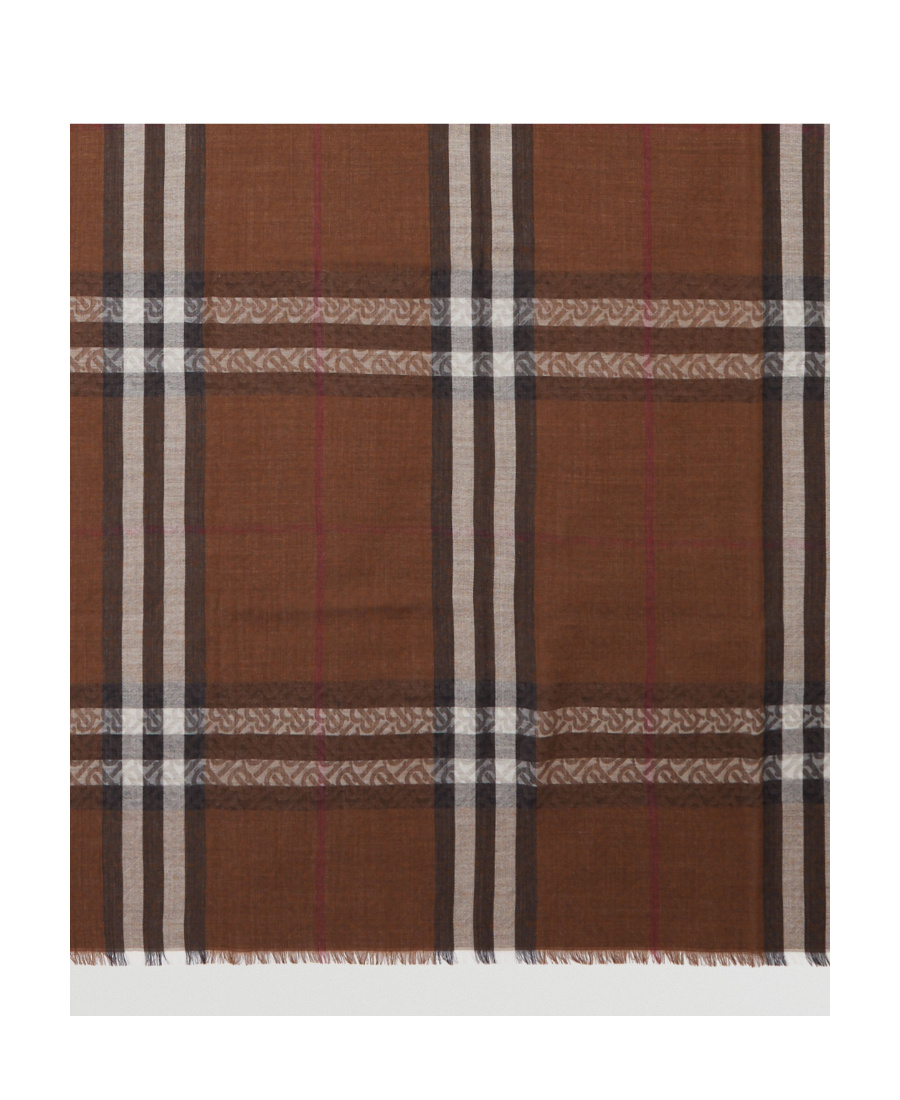 Burberry Monogram Check-print Scarf In Brown
