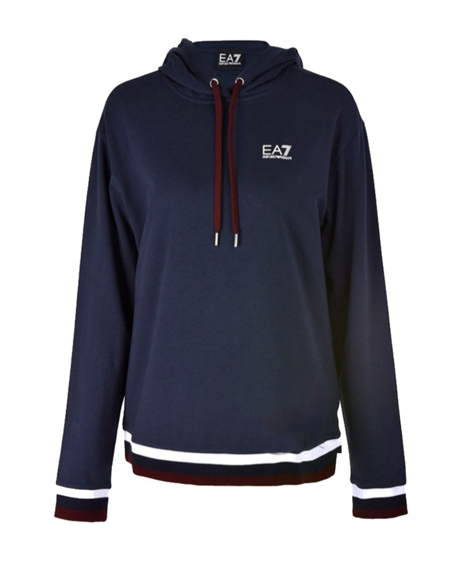EA7 NAVY BLUE LOGO HOODED SWEATER 