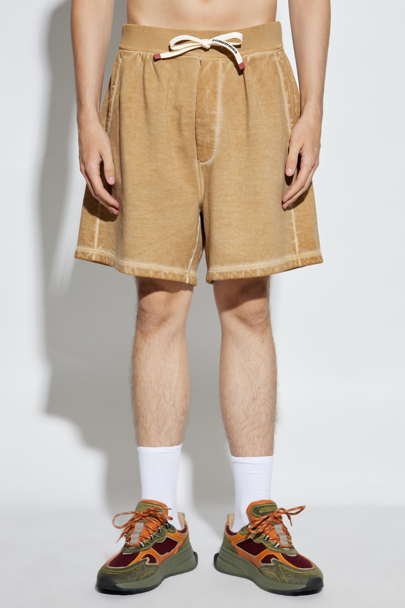 Dsquared2 Drawstring Cotton Track Shorts In Brown