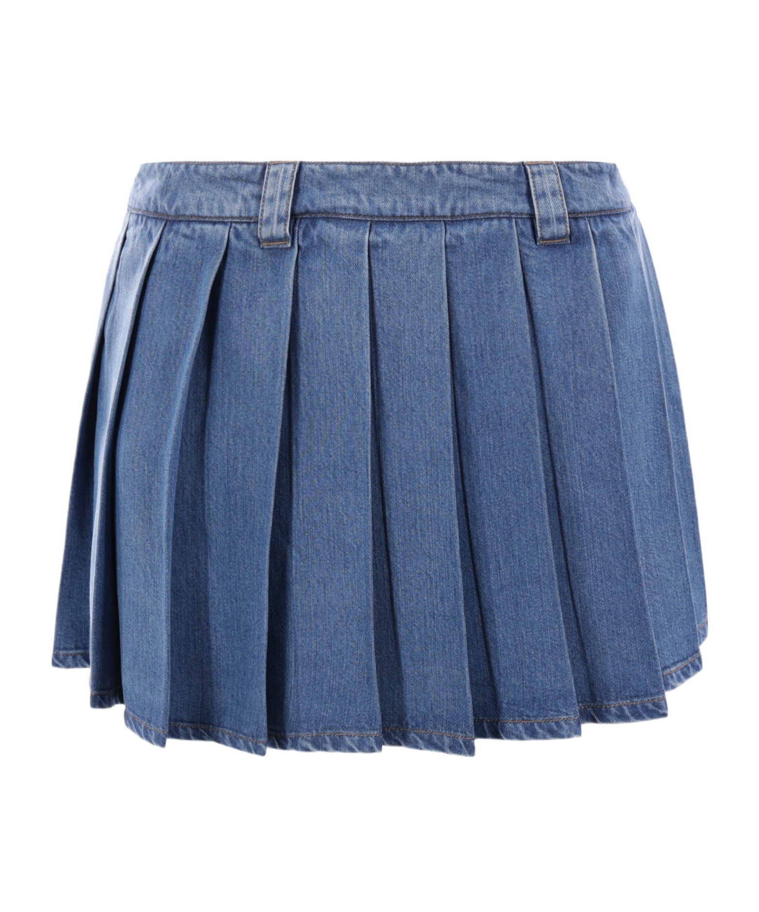 Miu Miu Skirt Denim With Belt Loops And Pleated Design In Blue