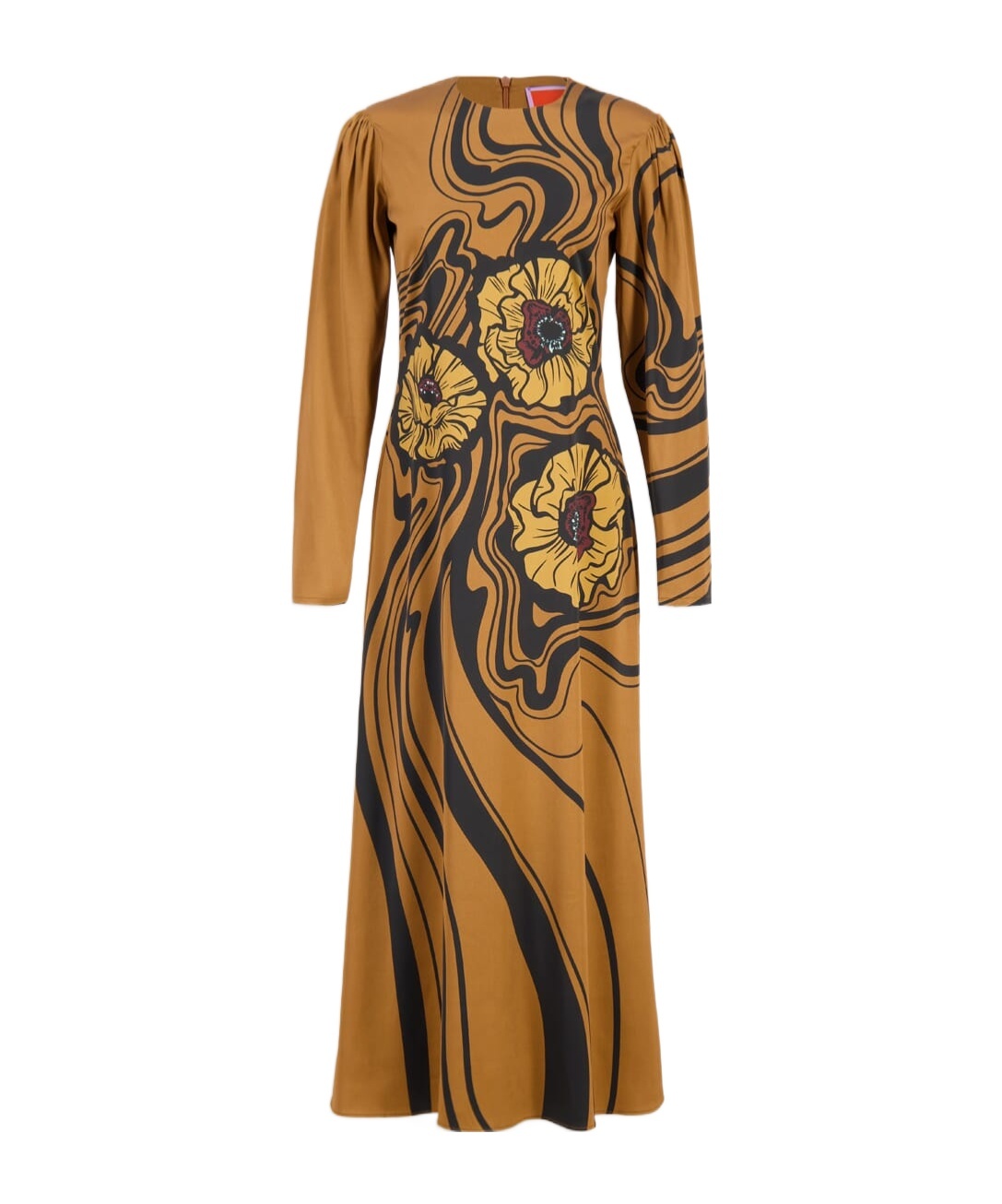 La Doublej Clingy Swing Satin Stretch Big Blooms Placee Dress In Brown