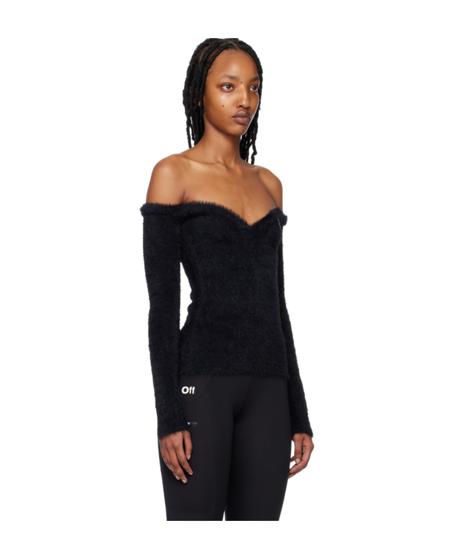 Off-white Fuzzy Off-shoulder Top In Black