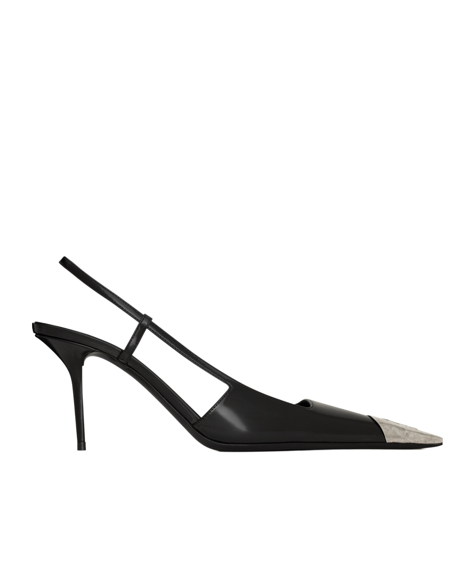 Saint Laurent Jeanne Slingback Pumps In Glazed Leather With Metal Toe Shoes In Black