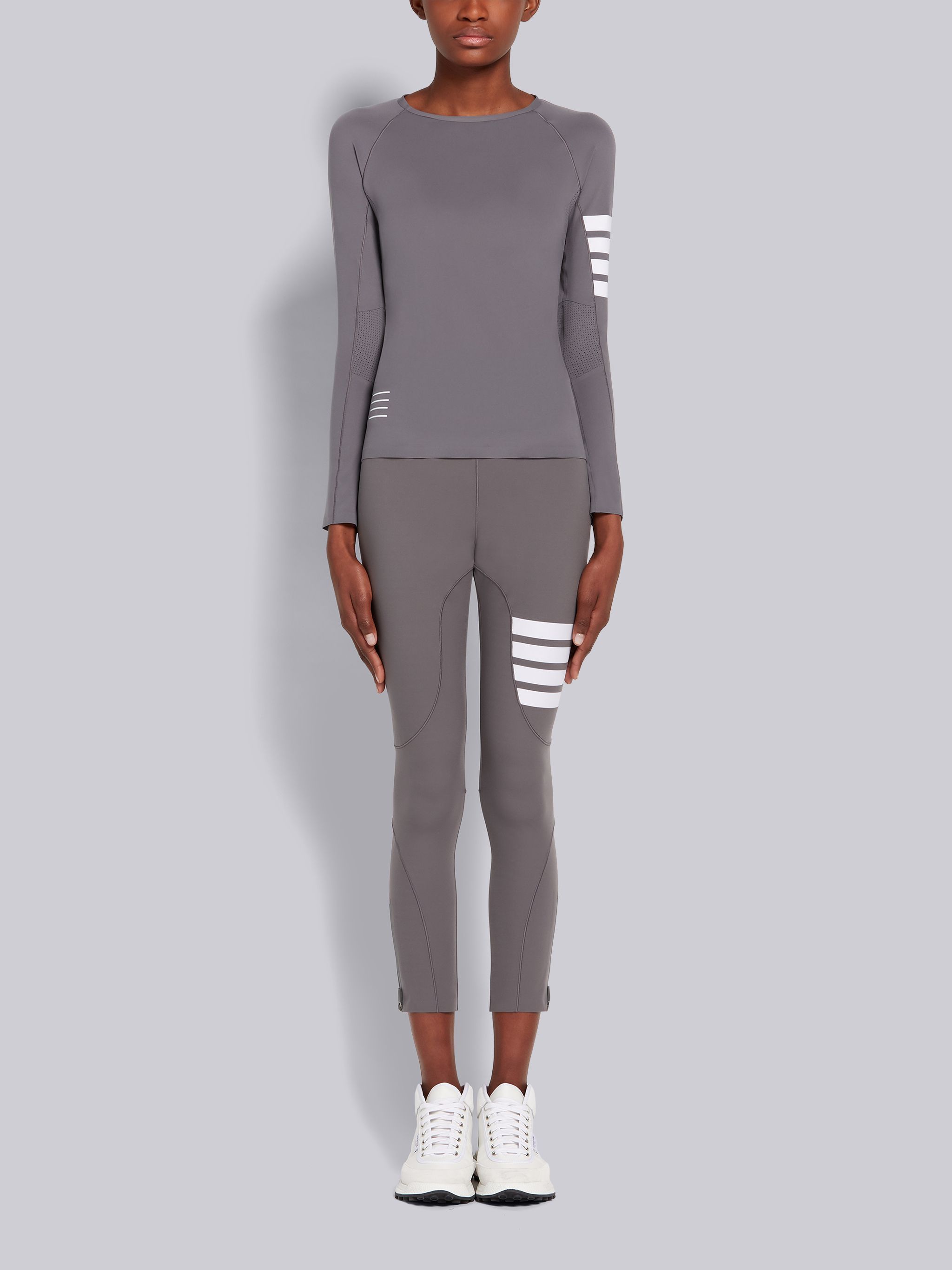 Thom Browne 4-bar Compression Long Sleeve Top In Gray