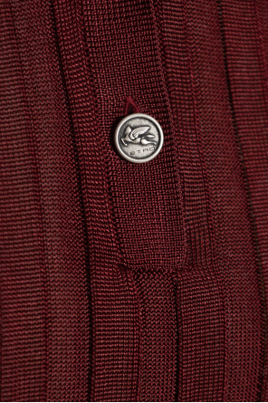 Etro Ribbed Polo Shirt With Pegaso Buttons In Red