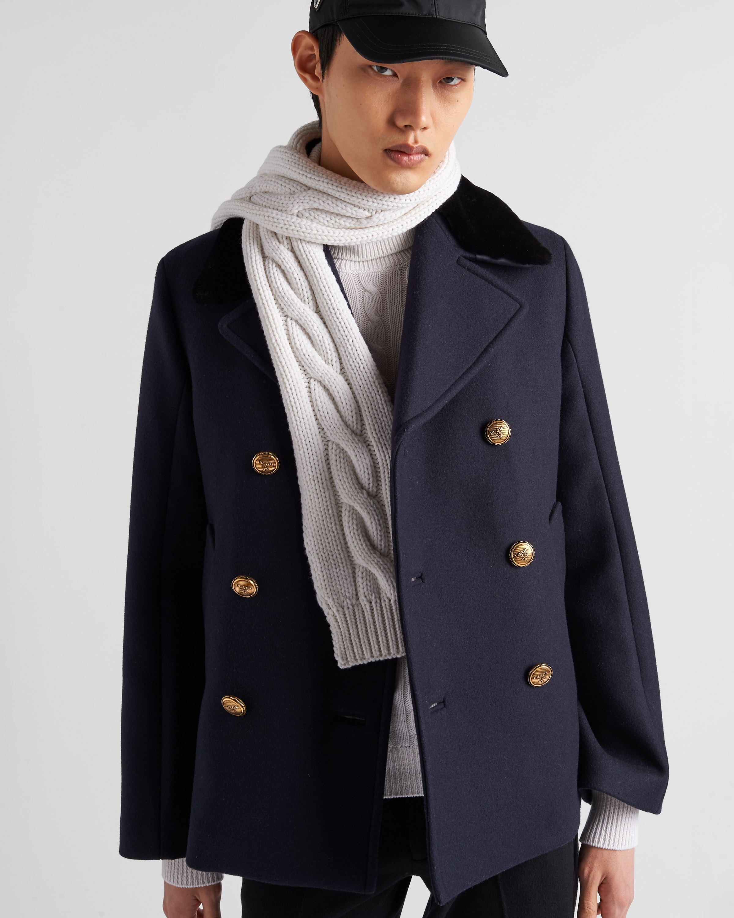 Prada Double-breasted Wool Peacoat In Blue