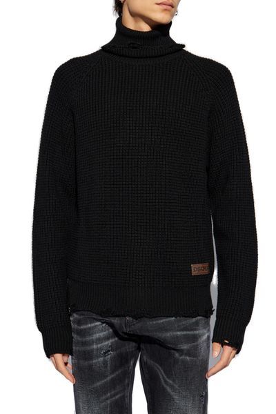 Dsquared2 Navy Blue Turtleneck Sweater In Wool In Black