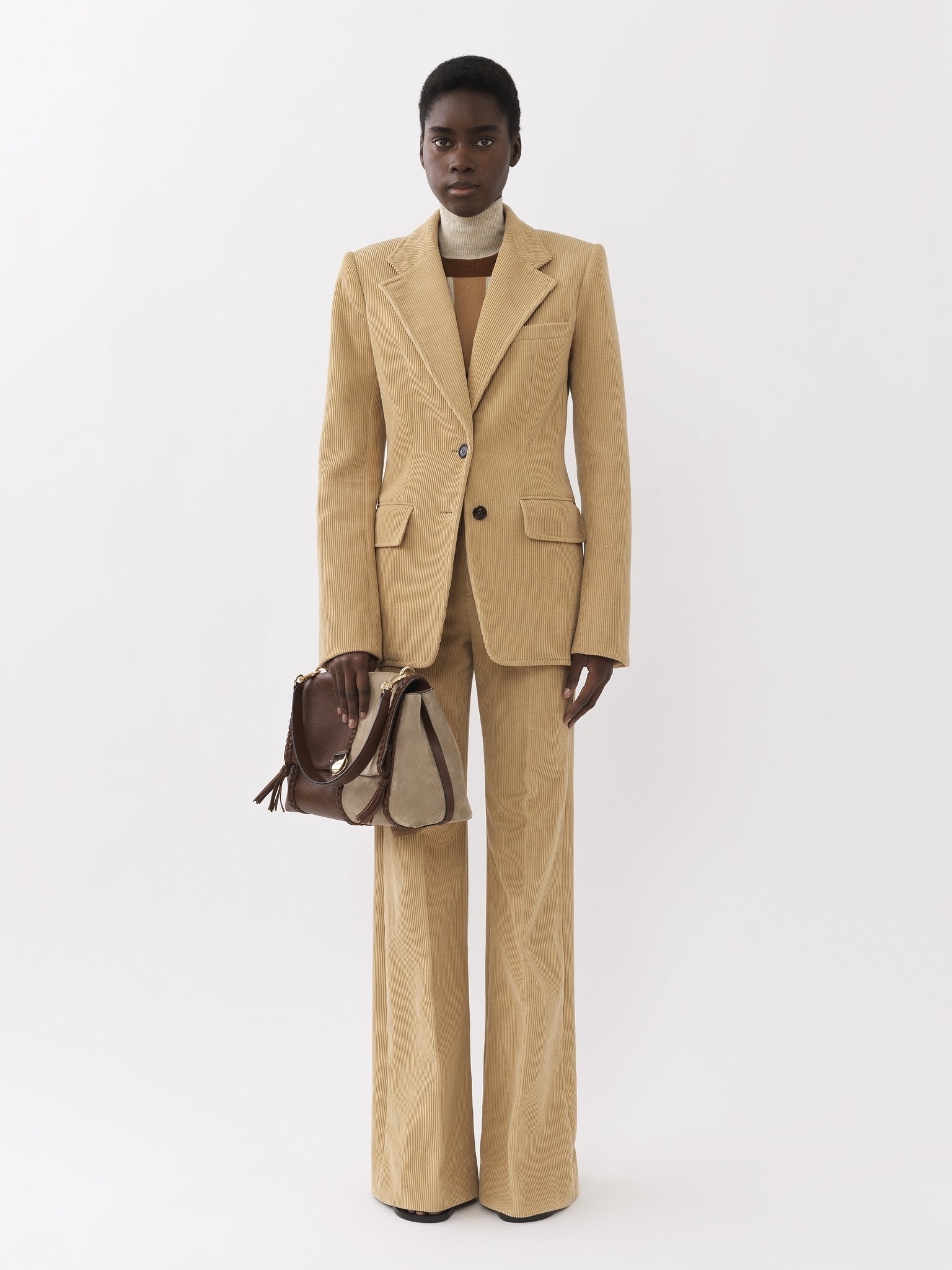 Shop Chloé Corduroy Tailored Flared Trousers In Nude