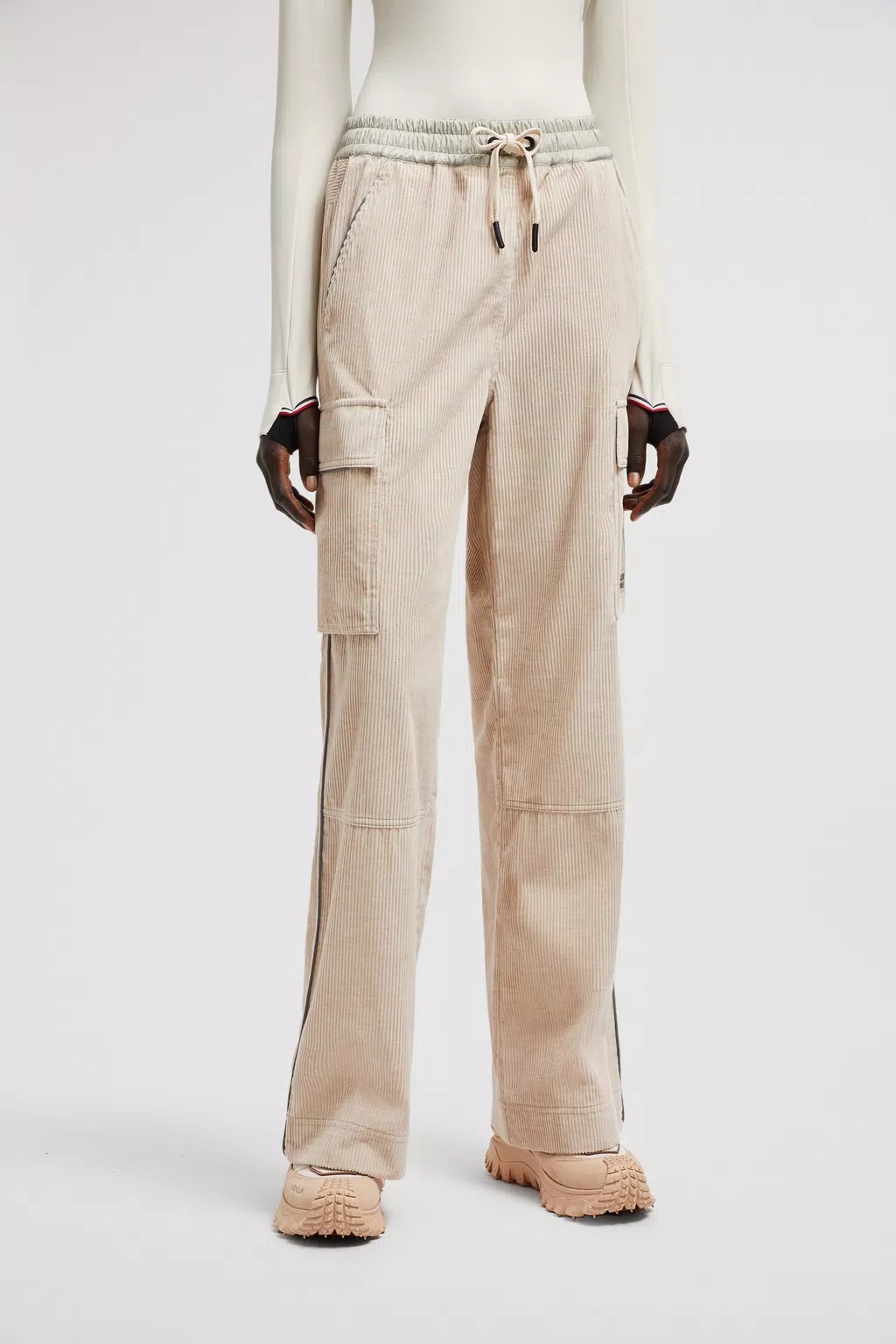 Moncler Logo-patch Trousers In Nude