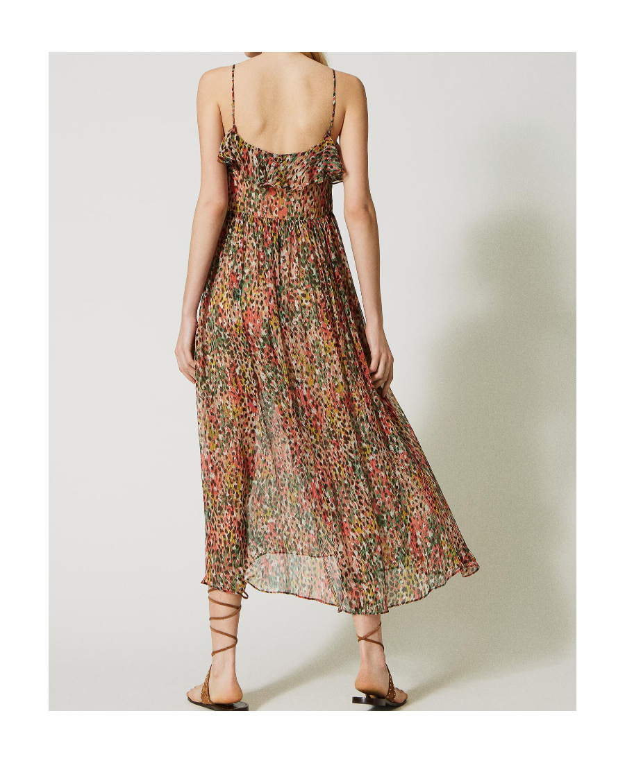 Shop Twinset Leopard-print Ruffled Maxi Dress In Brown