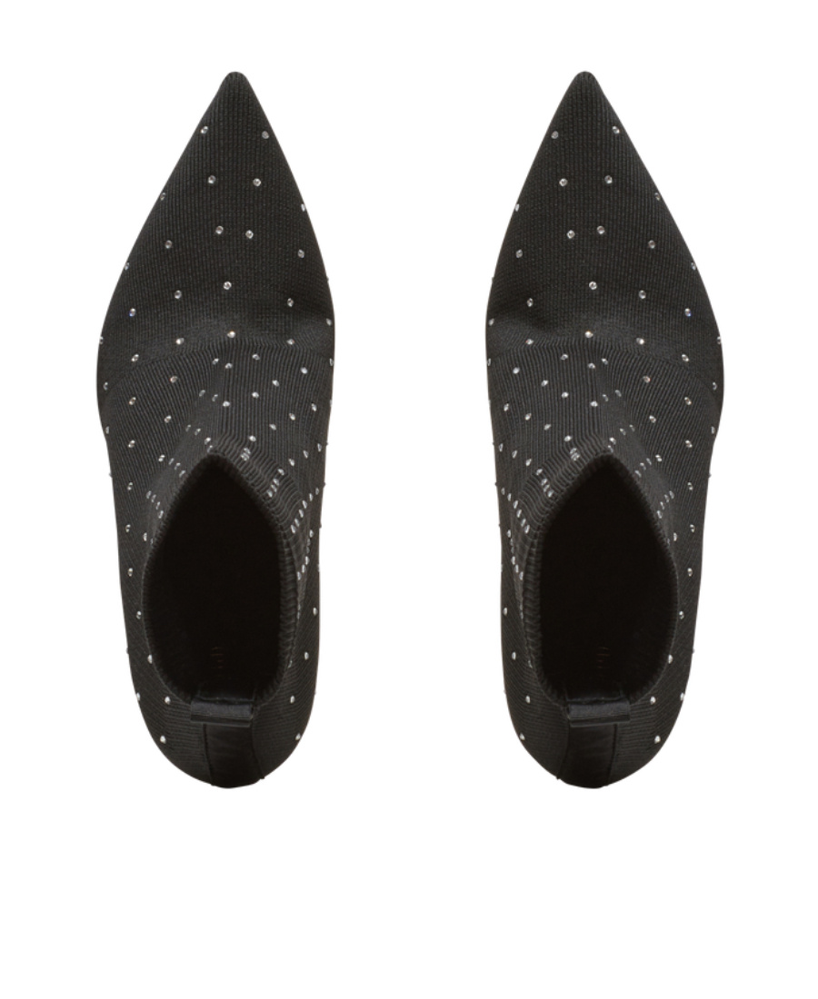 Shop Balmain Moneta Rhinestoned Knit Ankle Boots In Black