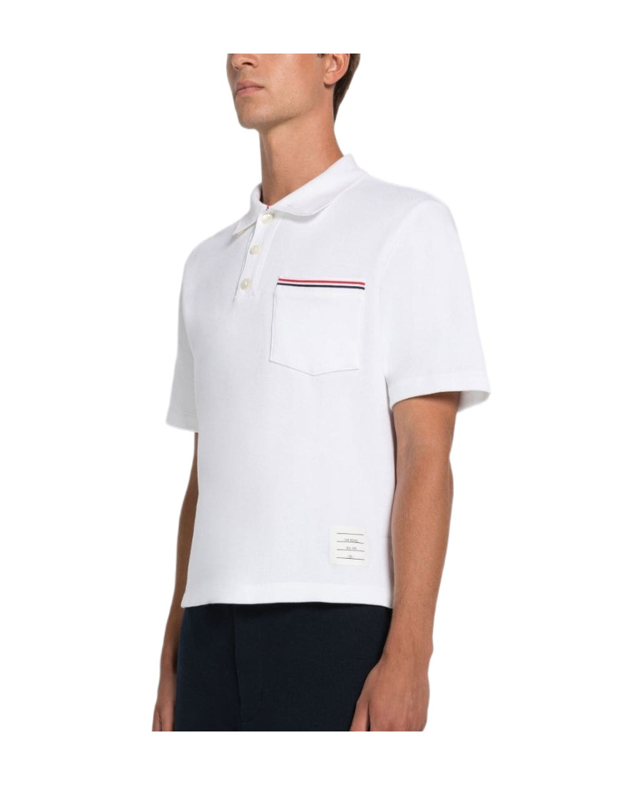Thom Browne Rwb Trim Jersey Polo Short In White