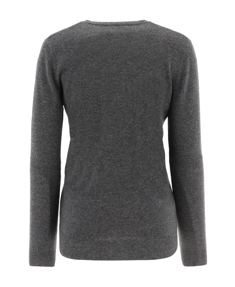 Brunello Cucinelli Long Sleeve Wool Ribbed Jersey T-shirt With Shiny Trim In Gray