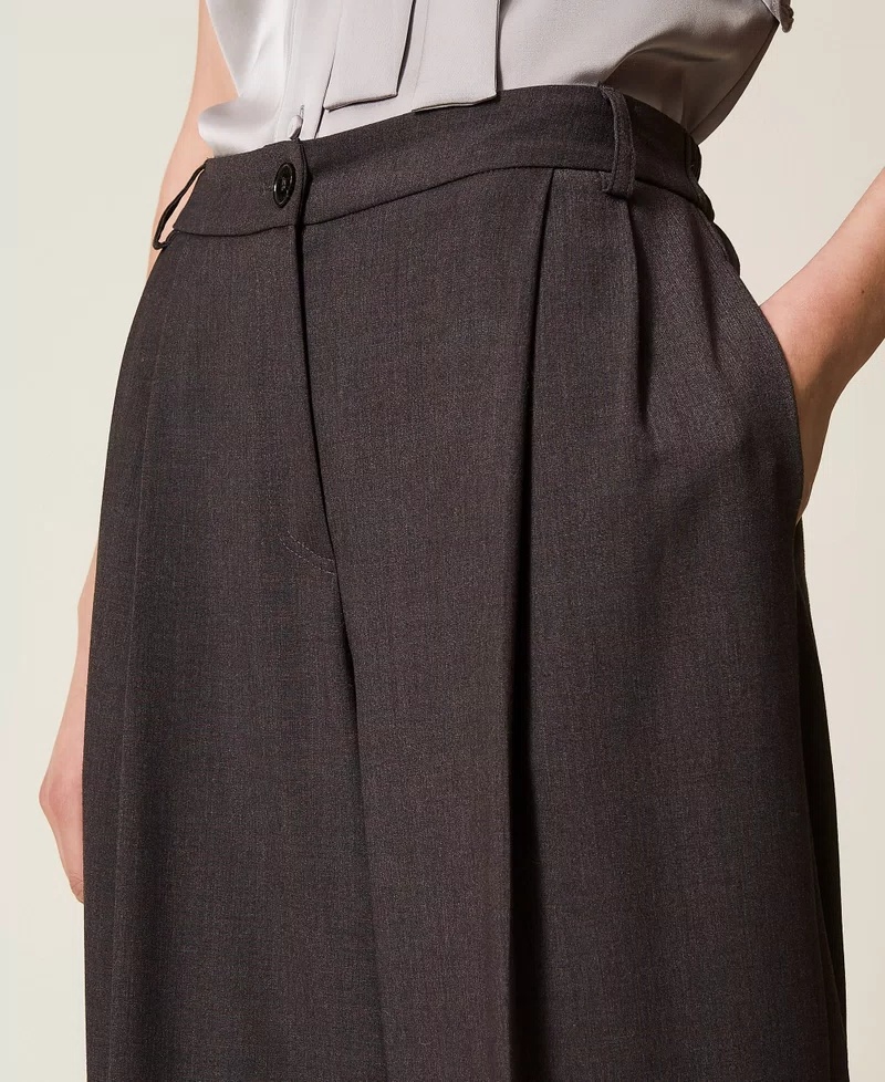 Twinset Wide-leg Trousers With Front Pleats In Burgundy