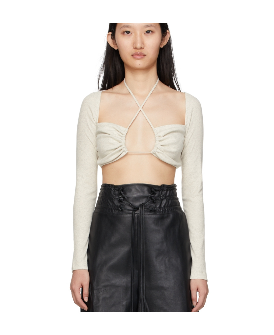 Rosetta Getty Grey Cropped Long Sleeve T-shirt In Black