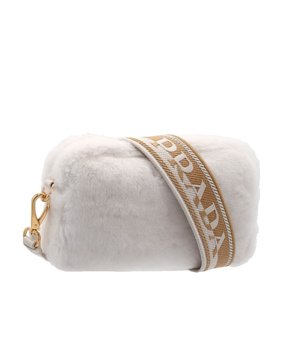 Prada Triangle-plaque Shearling Shoulder Bag In White