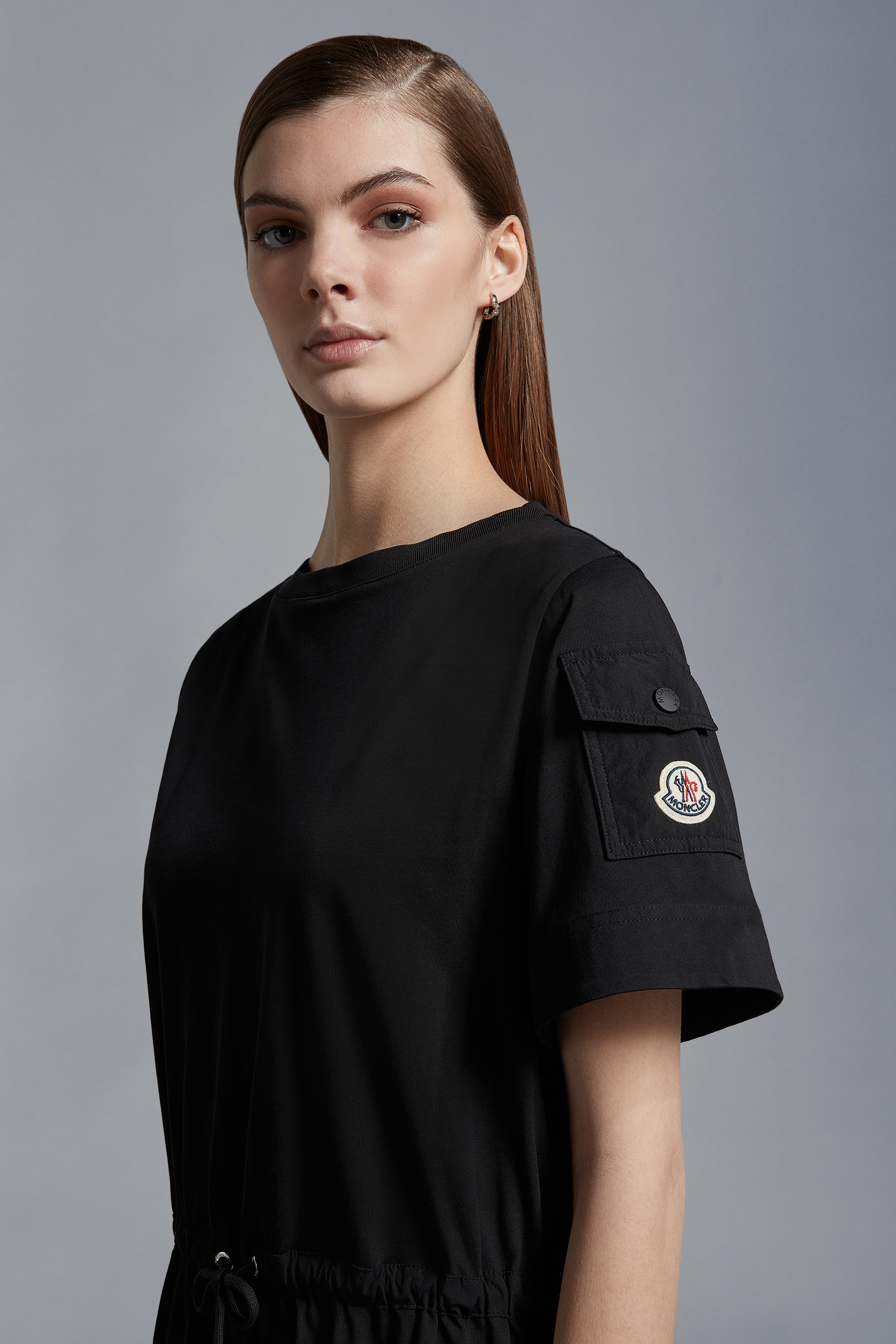 Moncler Drawstring-waist T-shirt Dress In Black
