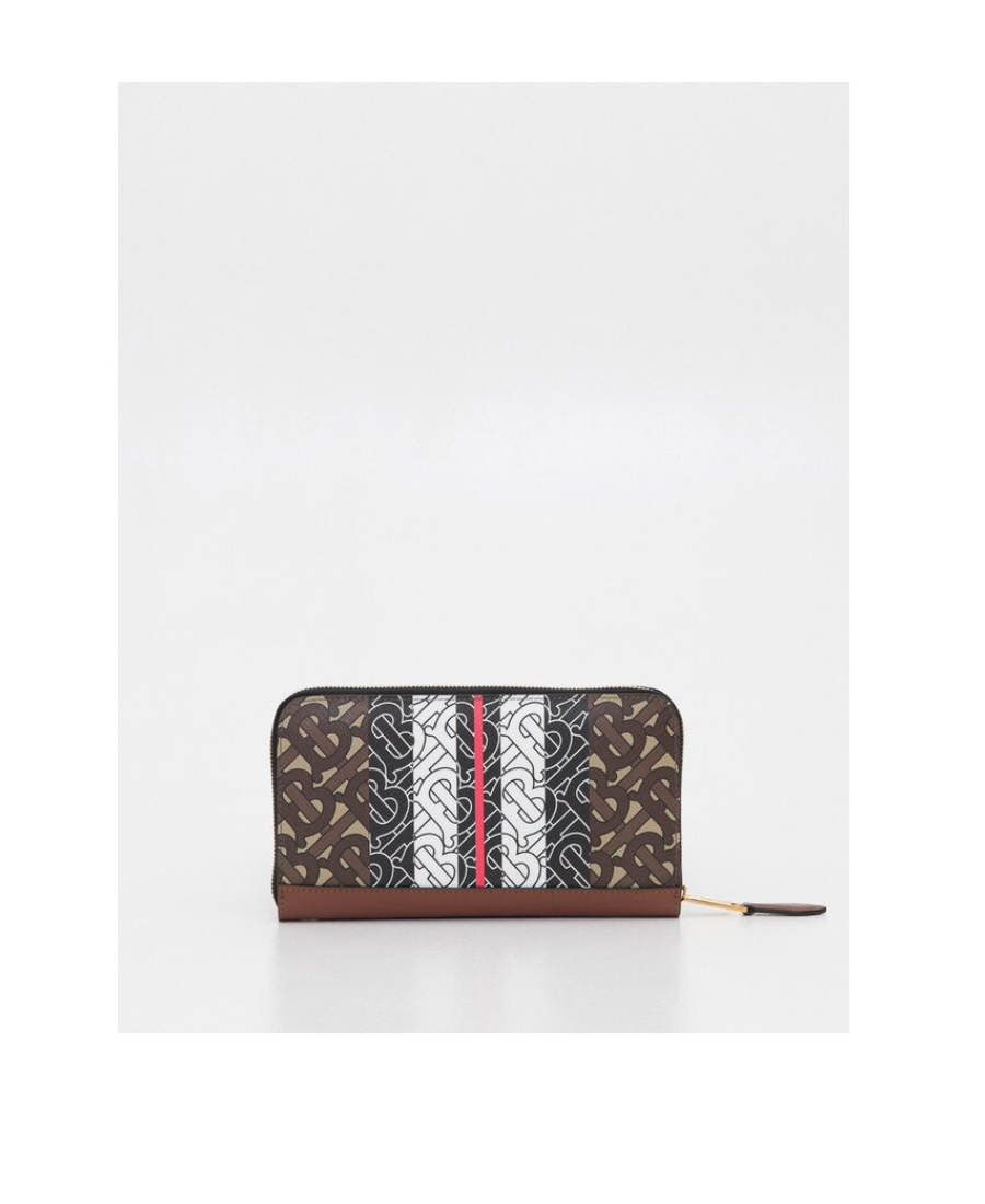 Burberry Monogram Stripe E-canvas And Leather Ziparound Wallet In Brown