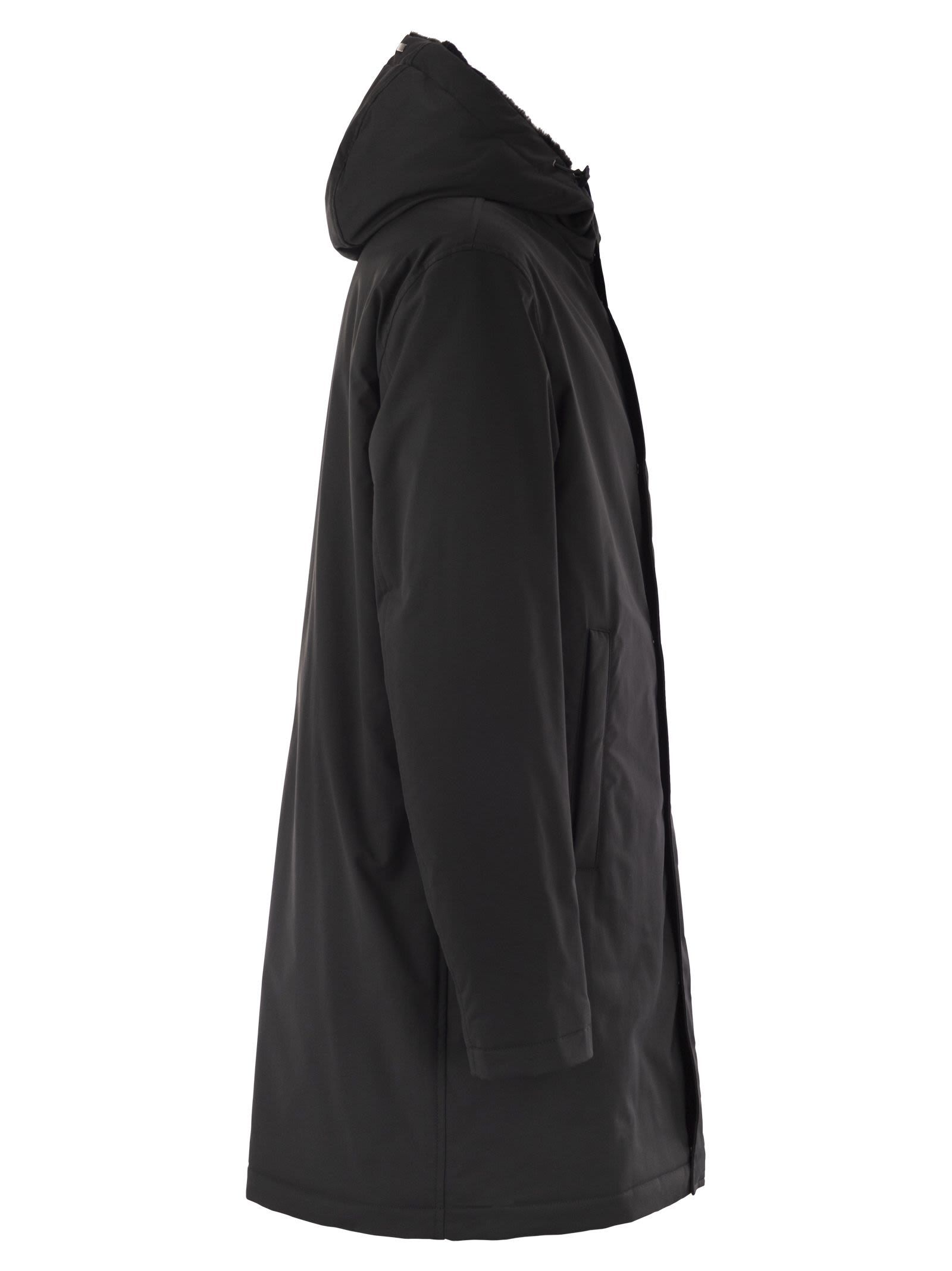 Herno Long Padded Coat With Knitted Collar Clothing In Black