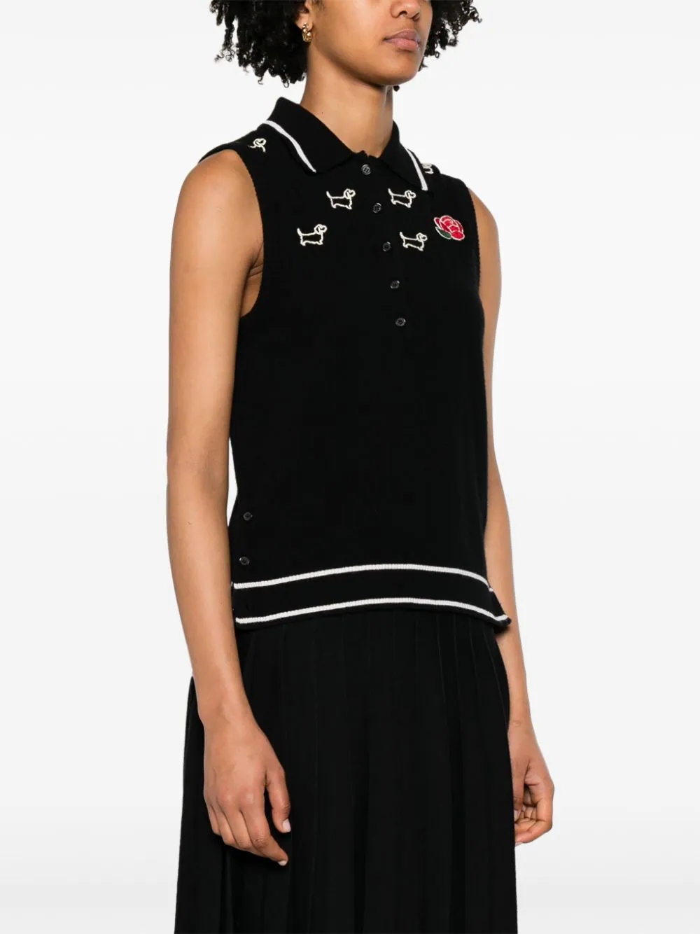 Shop Thom Browne Hector-embroidered Virgin Wool Top In Black