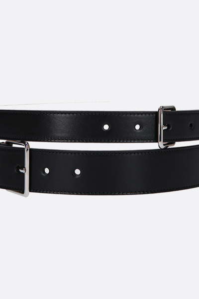 Alexander Mcqueen Black And Silver Double Thin Belt In Black